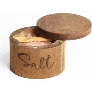 Acacia Wood Salt or Spice Box with Swivel Cover Perfect for Keeping Table Salt